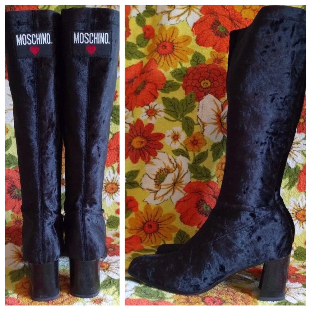 SOLD Love Moschino Stretchy Velour Tall Sock Boots - Picture 2 of 7